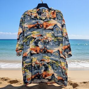 Reyn Spooner Sports Racecar Hawaiian Shirt Button Up Graphic Niles Nakaota